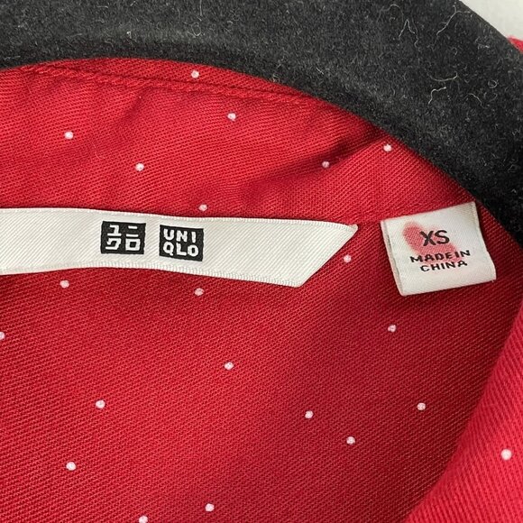 Uniqlo Womens XS Red Polka Dot Button Up Shirt Long Sleeve Top Blouse - Picture 5 of 10